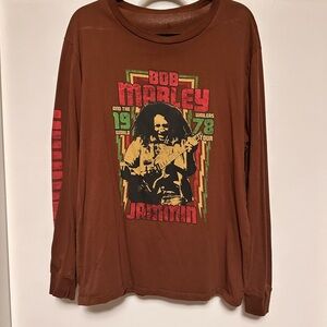 Bob Marley Graphic Brown Long Sleeve Shirt Tissue Thin 100% Cotton
